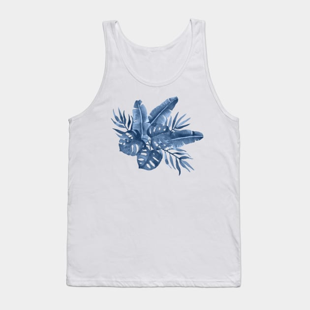 Indigo tropical leaves Tank Top by foxeyedaisy